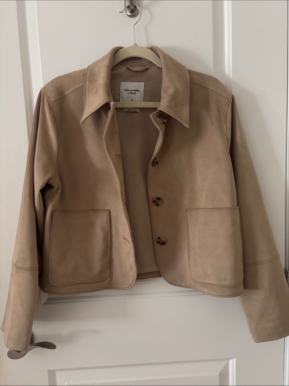 Abercrombie & Fitch Beige Suede-Look Leather Jacket